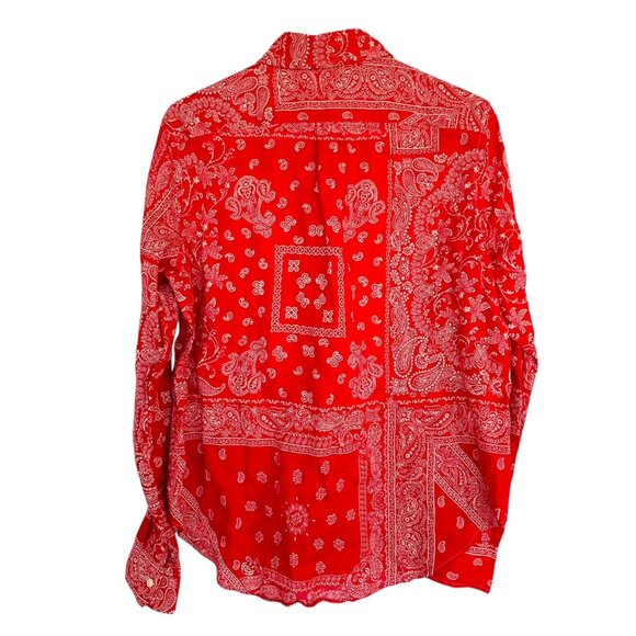 Polo Ralph Lauren Western Shirt Sz L Red Batik Bandanna Paisley  LS Linen Blend - Picture 4 of 4
